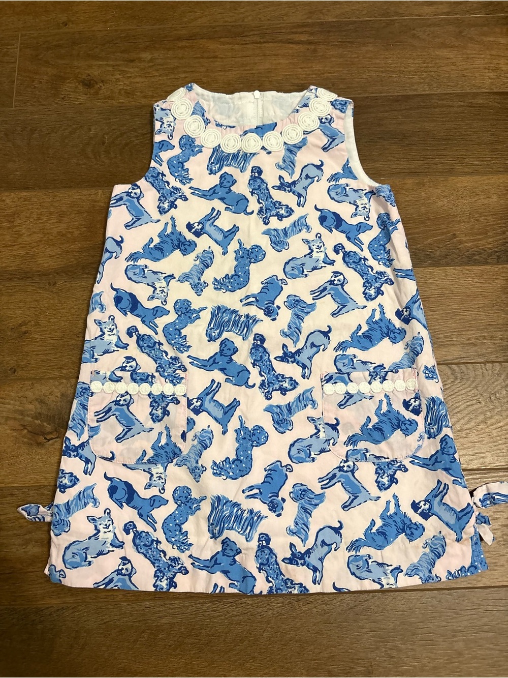 Lilly Pulitzer Girls Pink & Blue Animal Print Dress Size 5| Embroidered Neckline